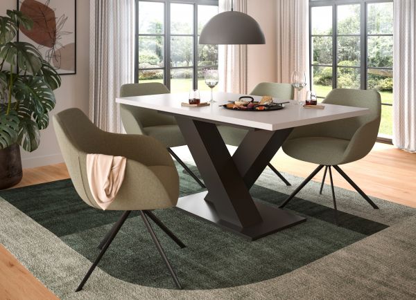 Esstisch Home-X in wei� und grau Tisch ausziehbar 150 - 190 cm