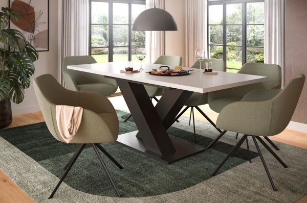 Esstisch Home-X in wei� und grau Tisch ausziehbar 150 - 190 cm