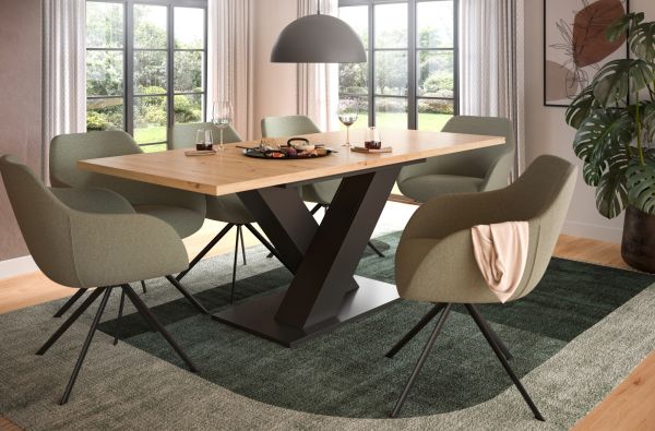 Esstisch Home-X in Artisan Eiche und grau Tisch ausziehbar 150 - 190 cm