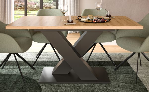 Esstisch Home-X in Artisan Eiche und grau Tisch ausziehbar 150 - 190 cm