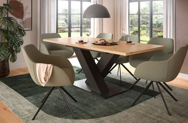 Esstisch Home-X in Artisan Eiche und grau Tisch ausziehbar 150 - 190 cm