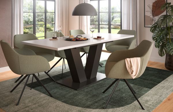 Esstisch Home-X in wei� und grau Tisch ausziehbar 150 - 190 cm