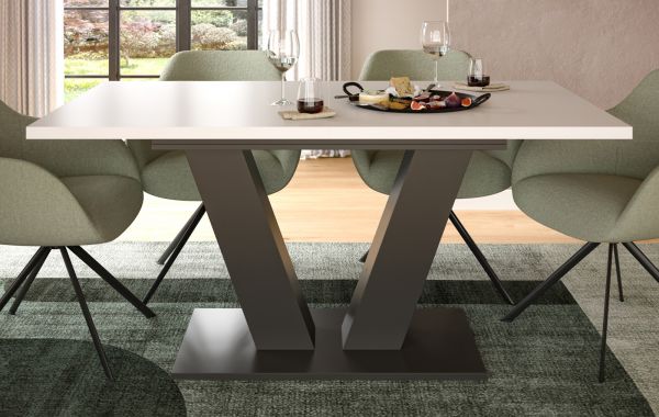 Esstisch Home-X in wei� und grau Tisch ausziehbar 150 - 190 cm