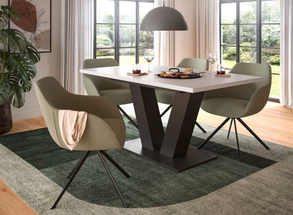 Esstisch Home-X in wei� und grau Tisch ausziehbar 150 - 190 cm