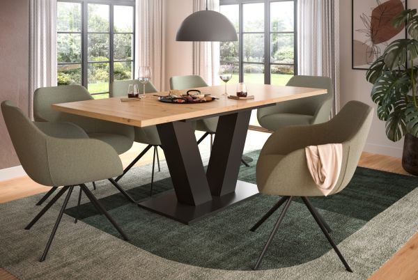 Esstisch Home-X in Artisan Eiche und grau Tisch ausziehbar 150 - 190 cm