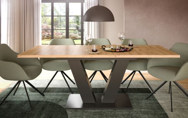 Esstisch Home-X in Artisan Eiche und grau Tisch ausziehbar 150 - 190 cm