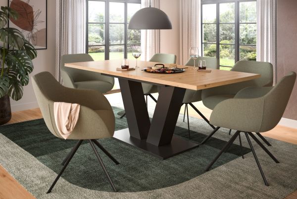 Esstisch Home-X in Artisan Eiche und grau Tisch ausziehbar 150 - 190 cm