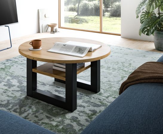 Couchtisch Eldon in Artisan Eiche und grau Beistelltisch rund � 75 cm