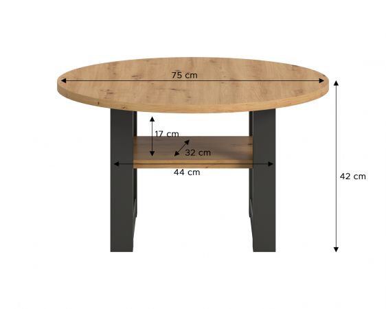 Couchtisch Eldon in Artisan Eiche und grau Beistelltisch rund � 75 cm