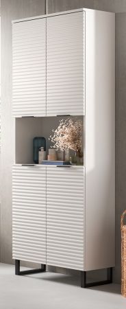 Badezimmer Hochschrank Roove in wei� mit 3D-Wellenstruktur Badschrank, Soft-Close-Funktion