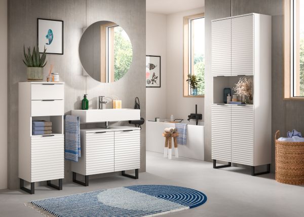 Badezimmer Spiegelschrank Roove in wei� Badschrank rund, Soft-Close-Funktion