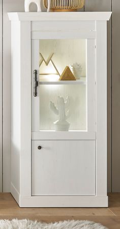 Vitrine Fiastra in wei� Pinie Landhaus Vitrinenschrank 70 x 146 cm, Soft-Close-Funktion