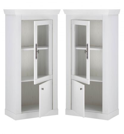 Vitrine Fiastra in wei� Pinie Landhaus Vitrinenschrank 70 x 146 cm, Soft-Close-Funktion