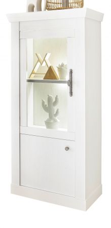 Vitrine Fiastra in wei� Pinie Landhaus Vitrinenschrank 70 x 146 cm, Soft-Close-Funktion