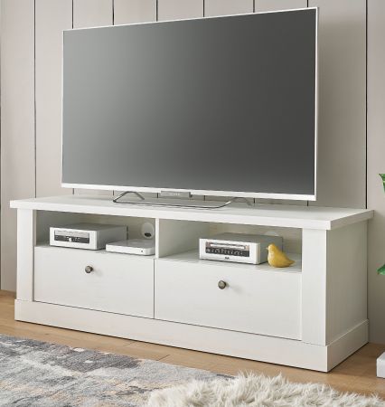TV-Lowboard Fiastra in wei� Pinie Landhaus TV Unterteil 132 cm, Soft-Close-Funktion