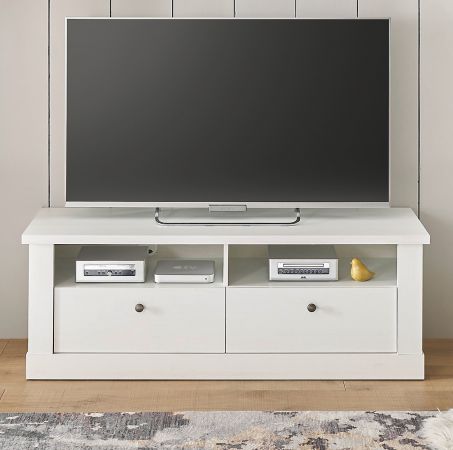 TV-Lowboard Fiastra in wei� Pinie Landhaus TV Unterteil 132 cm, Soft-Close-Funktion