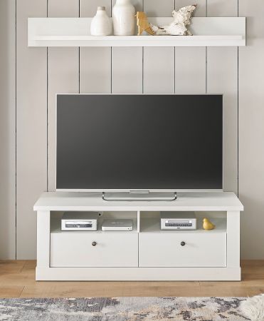 TV-Lowboard Fiastra in wei� Pinie Landhaus TV Unterteil 132 cm, Soft-Close-Funktion