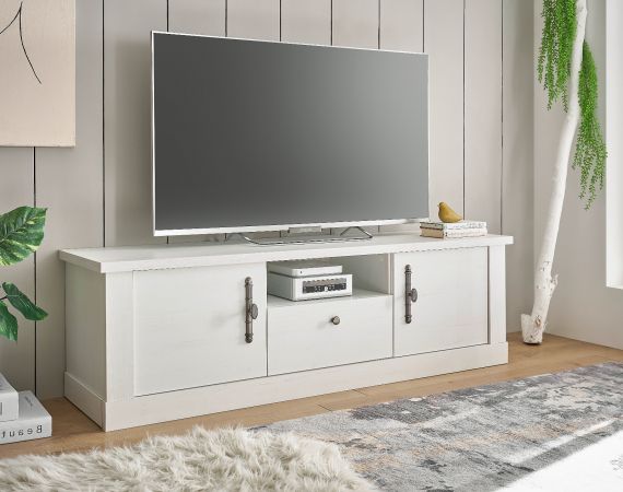 TV-Lowboard Fiastra in wei� Pinie Landhaus TV Unterteil 155 cm, Soft-Close-Funktion