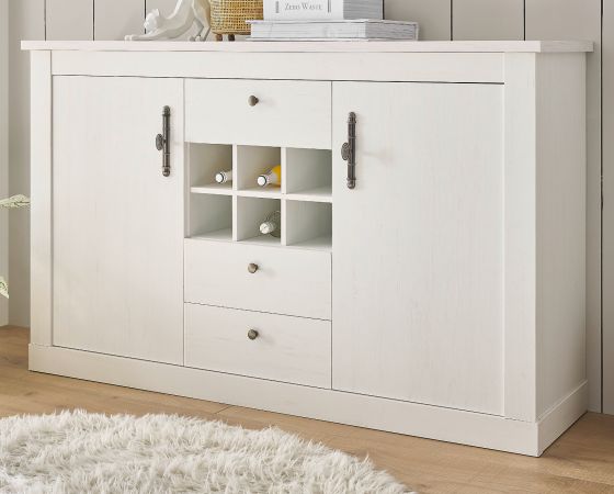 Sideboard Fiastra in wei� Pinie Landhaus hohe Kommode 166 x 100 cm, Soft-Close-Funktion