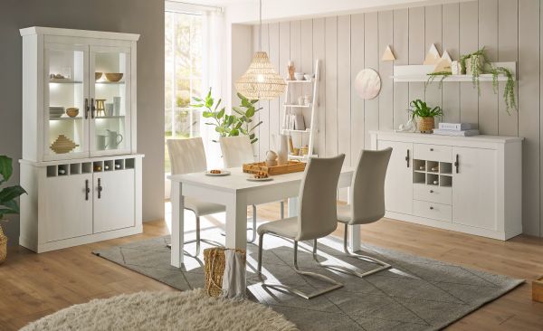 Sideboard Fiastra in wei� Pinie Landhaus hohe Kommode 166 x 100 cm, Soft-Close-Funktion