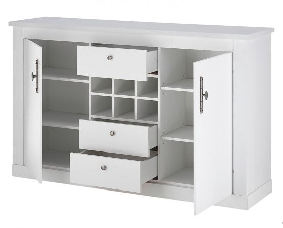 Sideboard Fiastra in wei� Pinie Landhaus hohe Kommode 166 x 100 cm, Soft-Close-Funktion