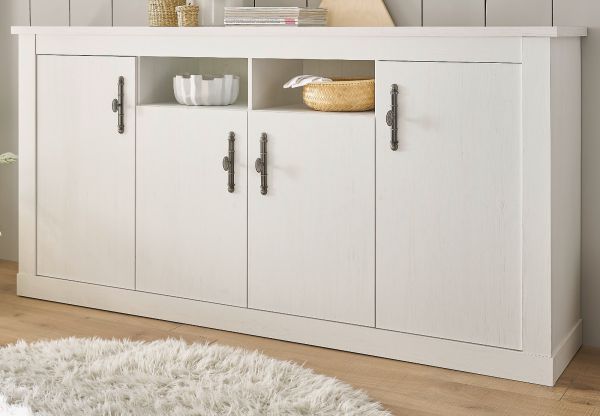 Sideboard Fiastra in wei� Pinie Landhaus Kommode 201 cm, Soft-Close-Funktion