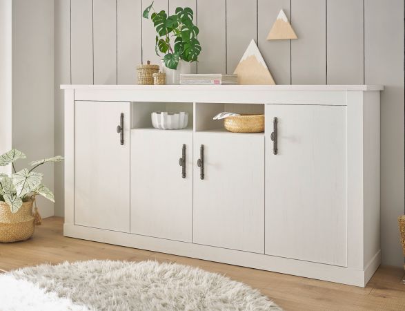 Sideboard Fiastra in wei� Pinie Landhaus Kommode 201 cm, Soft-Close-Funktion