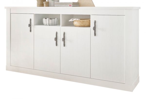 Sideboard Fiastra in wei� Pinie Landhaus Kommode 201 cm, Soft-Close-Funktion