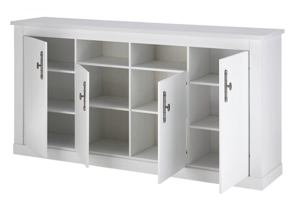 Sideboard Fiastra in wei� Pinie Landhaus Kommode 201 cm, Soft-Close-Funktion