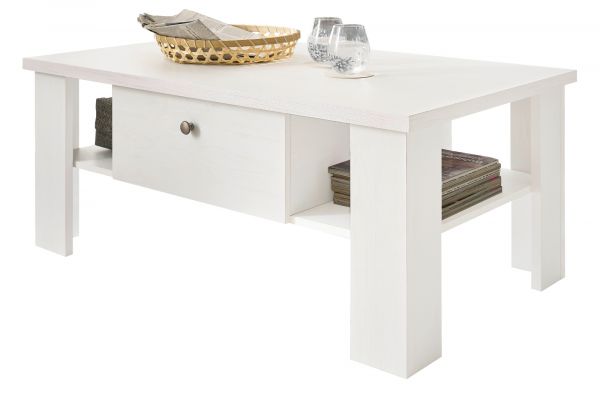 Couchtisch Fiastra in wei� Pinie Landhaus Beistelltisch 107 x 67 cm, Soft-Close-Funktion