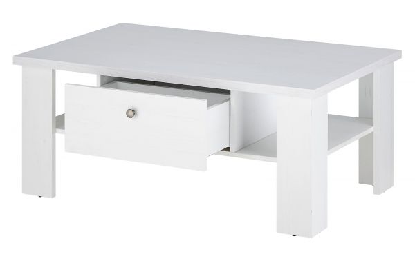 Couchtisch Fiastra in wei� Pinie Landhaus Beistelltisch 107 x 67 cm, Soft-Close-Funktion