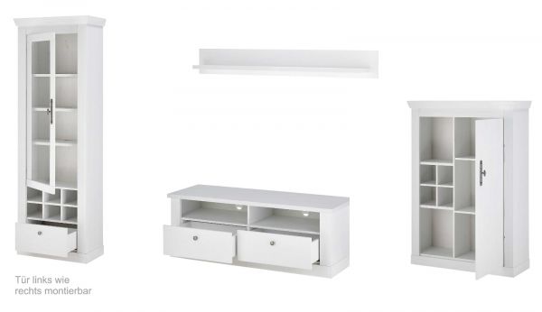 Wohnwand Fiastra in wei� Pinie Landhaus Wohnkombination 4-teilig, Soft-Close-Funktion