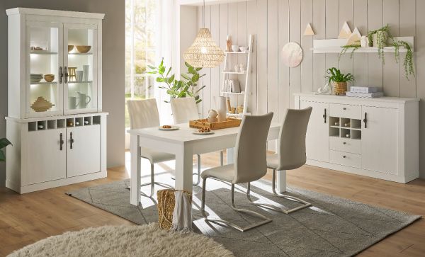Wohnwand Fiastra in wei� Pinie Landhaus Wohnkombination 4-teilig, Soft-Close-Funktion