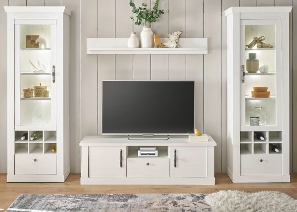 Wohnwand Fiastra in wei� Pinie Landhaus Wohnkombination 4-teilig, Soft-Close-Funktion