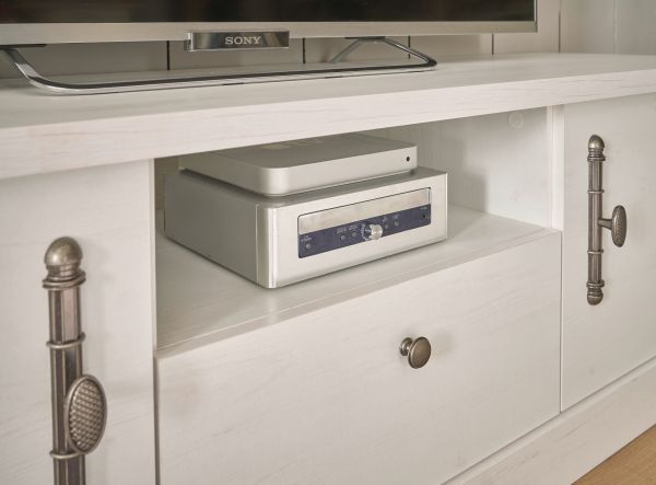 Wohnwand Fiastra in wei� Pinie Landhaus Wohnkombination 4-teilig, Soft-Close-Funktion