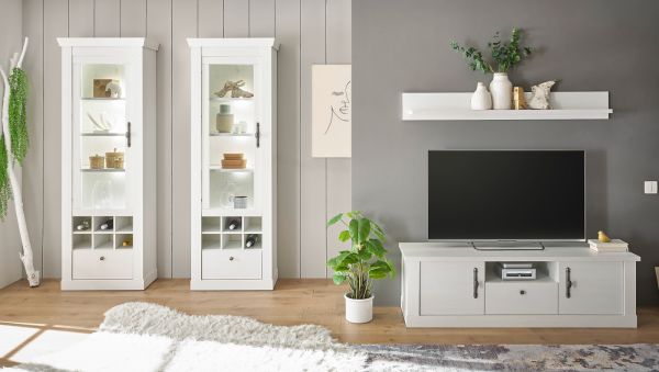 Wohnwand Fiastra in wei� Pinie Landhaus Wohnkombination 4-teilig, Soft-Close-Funktion