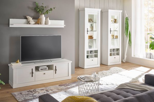 Wohnwand Fiastra in wei� Pinie Landhaus Wohnkombination 4-teilig, Soft-Close-Funktion