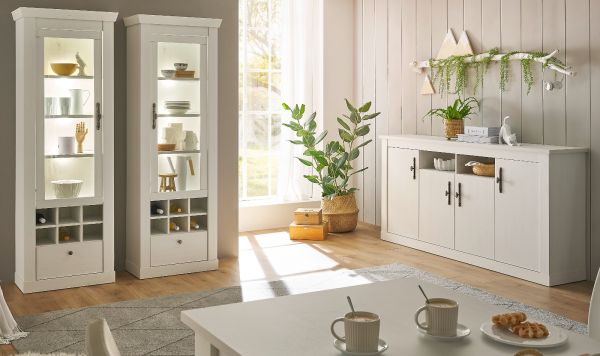 Wohn- und Esszimmer Set 3-teilig Fiastra in wei� Pinie Landhaus, Soft-Close-Funktion