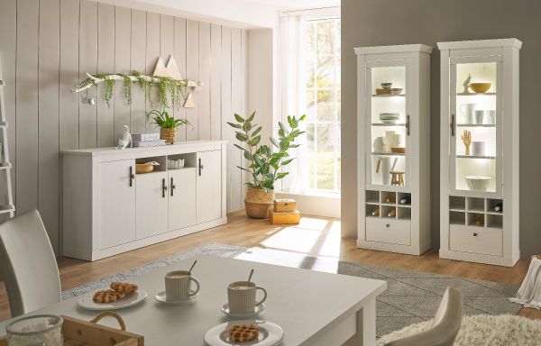 Wohn- und Esszimmer Set 3-teilig Fiastra in wei� Pinie Landhaus, Soft-Close-Funktion