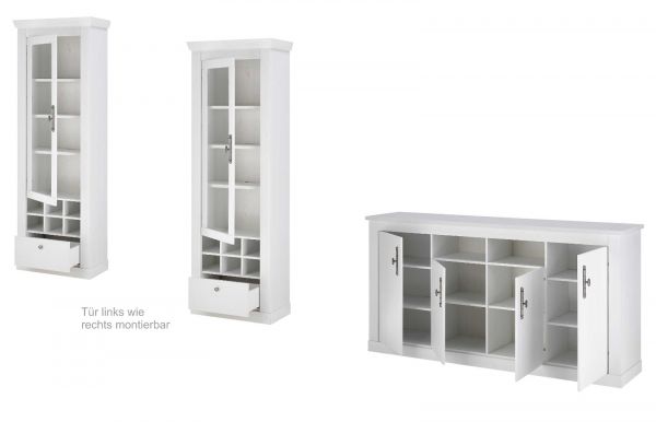 Wohn- und Esszimmer Set 3-teilig Fiastra in wei� Pinie Landhaus, Soft-Close-Funktion