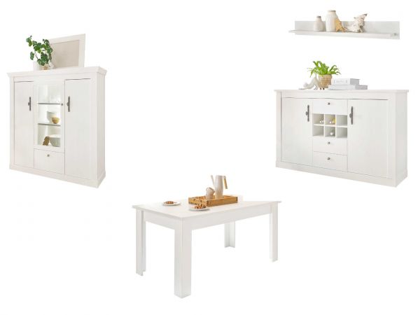 Esszimmer Set 4-teilig Fiastra in wei� Pinie Landhaus, Soft-Close-Funktion