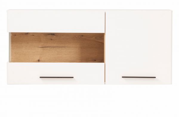 H�ngevitrine Lavell in wei� matt und Evoke Eiche Vitrine h�ngend 120 cm, Soft-Close-Funktion