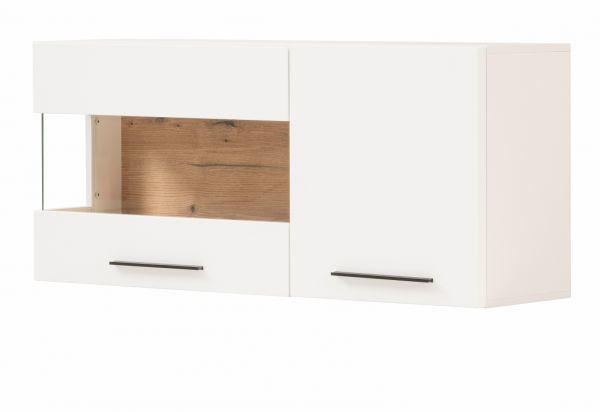 H�ngevitrine Lavell in wei� matt und Evoke Eiche Vitrine h�ngend 120 cm, Soft-Close-Funktion
