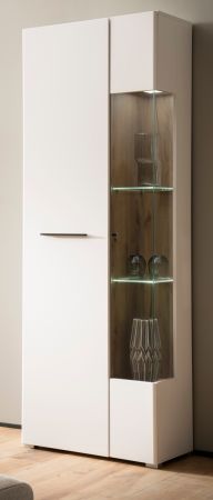 Vitrine Lavell in wei� matt und Evoke Eiche Vitrinenschrank 72 x 200 cm, Soft-Close-Funktion