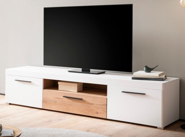 TV-Lowboard Lavell in wei� matt und Evoke Eiche TV Unterteil 205 cm, Soft-Close-Funktion