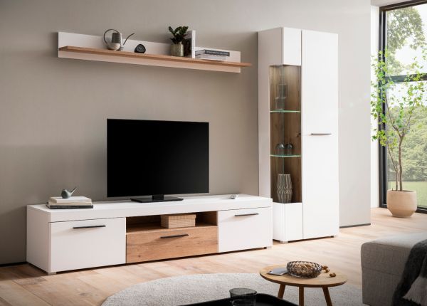 Wandboard Lavell in wei� matt und Evoke Eiche Wandregal 180 cm