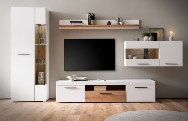 Sideboard Lavell in wei� matt und Evoke Eiche Kommode 205 cm, Soft-Close-Funktion