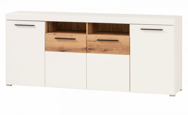 Sideboard Lavell in wei� matt und Evoke Eiche Kommode 205 cm, Soft-Close-Funktion