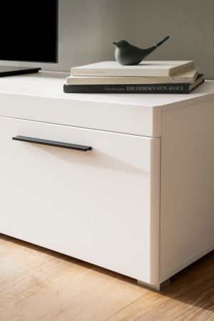 Wohnwand Lavell in wei� matt und Evoke Eiche Wohnkombination 3-teilig, Soft-Close-Funktion