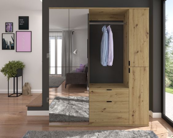 Garderobenschrank Line-Up in Artisan Eiche Schuhschrank mit Spiegel 61 x 193 cm